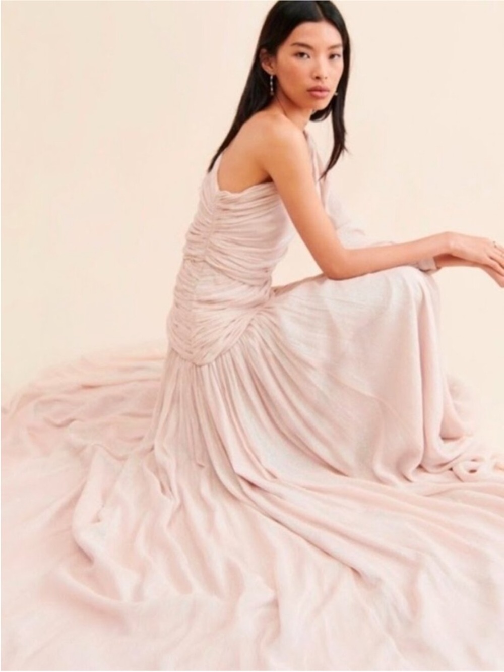 BHLDN Jade Metallic One-Shoulder Asymmetrical-Waist Gown Size 10 - Picture 3 of 12